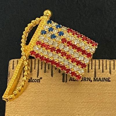 Patriotic Rhinestone American Flag Pin
