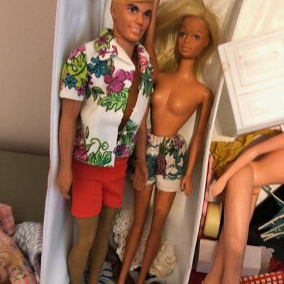#23 Barbie Double Doll case w/Barbies, Ken, Clothes