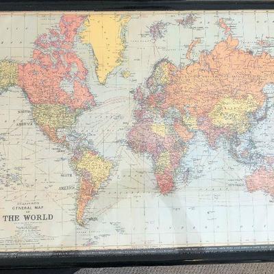 #42 Framed Map of the WORLD - Vintage 
