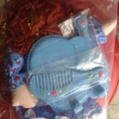 Raggedy Ann doll with hairbrush,comb and frame set