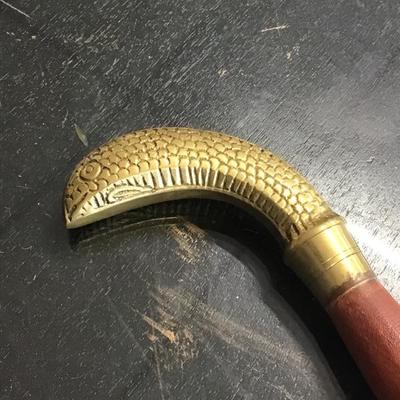 Snake Head Brass Handle Carved Cane Walking Stick
