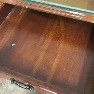 Solid Wood Record Cabinet Side Table With Glass Top
