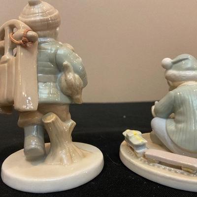 #136 RUSS Ceramic Figurines - Snow sled and Train. 