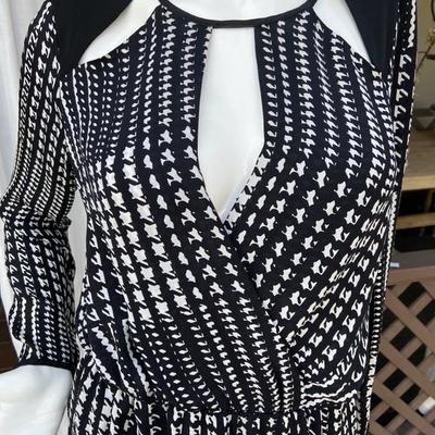 PARKER houndstooth black white SILK dress SIZE M