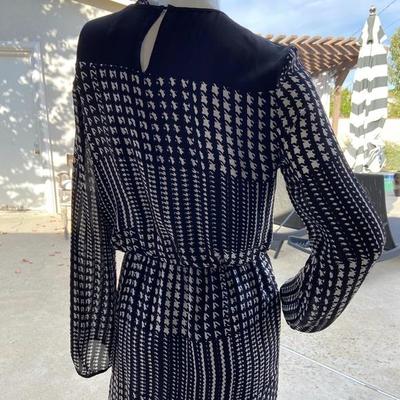 PARKER houndstooth black white SILK dress SIZE M