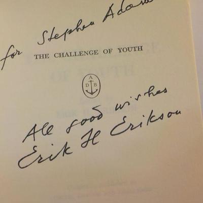 " The Challenge of Youth" by Erik Erikson. signed copy.