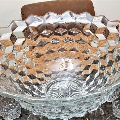 Lot #109  Beautiful Fostoria Punch Bowl on Stand with 8 cups