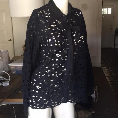 SCOTCH & SODA navy/black eyelet blouse with tie @ neck SIZE medium