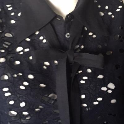 SCOTCH & SODA navy/black eyelet blouse with tie @ neck SIZE medium