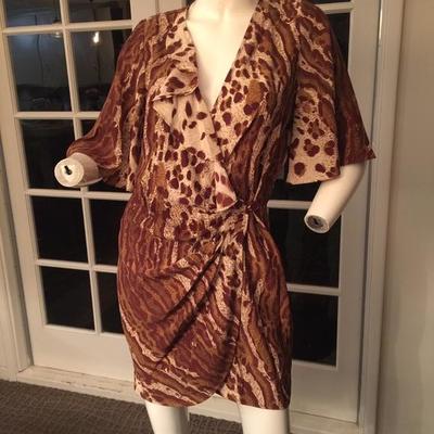 PARKER silk leopard print wrap dress with ruffle SIZE XS