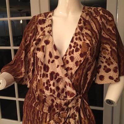 PARKER silk leopard print wrap dress with ruffle SIZE XS