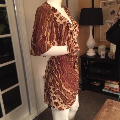 PARKER silk leopard print wrap dress with ruffle SIZE XS