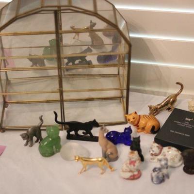 Lot 37 Curio Cabinet & Cat Collection