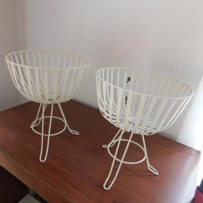 Pair of Vintage Metal Wire and Slat Plant Holders 12