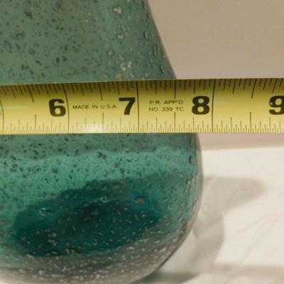 Art Glass Water Pitcher Green Hue with Silver Flecks 13