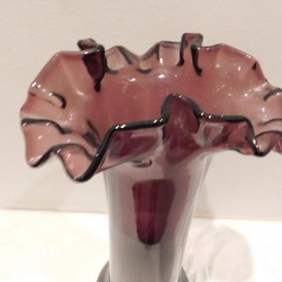 Tall Ruffled Edge Art Glass Vase 12
