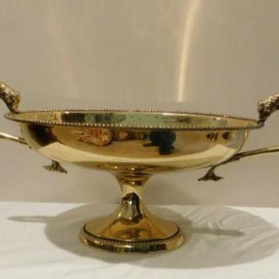 Solid Brass Footed Oval Bowl with Decorative Handles 17