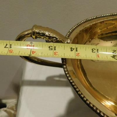 Solid Brass Footed Oval Bowl with Decorative Handles 17