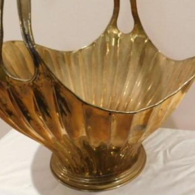 Large Solid Brass Floral Basket 14