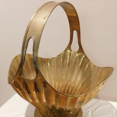 Large Solid Brass Floral Basket 14