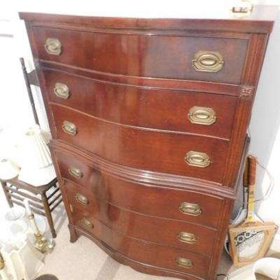 Solid Wood Mahogany 6 Drawer Serpentine Chest of Drawer 34