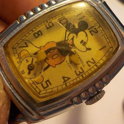 "Vintage 1938 Mickey Mouse wrist watch with box." made by Ingersoll.