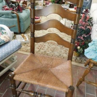 Set of Four Ladder Back Chairs with Rush Seats Matching