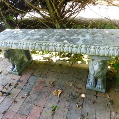 Choice One Vintage Concrete Outdoor Patio Bench with Lion Pedestals 53