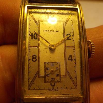 " Vintage Imperial Mens wrist watch"  roll gold plate 10k.