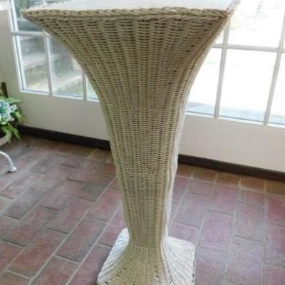 Vintage Wicker Rattan Planter Stand or Table 14