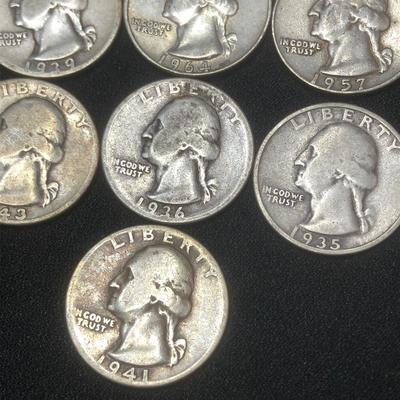 Lot of 38 Washington Silver 25c Quarter Dollars 