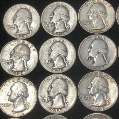 Lot of 38 Washington Silver 25c Quarter Dollars 