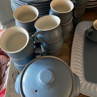 DENBY ENGLAND "ECHO BLUE" STONEWARE 1960's 1970's Dinner Set & Accessories