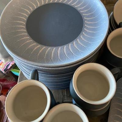 DENBY ENGLAND "ECHO BLUE" STONEWARE 1960's 1970's Dinner Set & Accessories