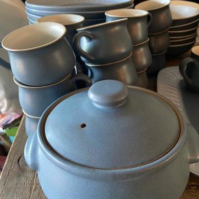DENBY ENGLAND "ECHO BLUE" STONEWARE 1960's 1970's Dinner Set & Accessories