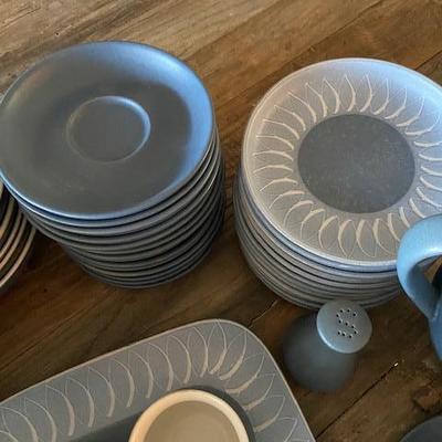 DENBY ENGLAND "ECHO BLUE" STONEWARE 1960's 1970's Dinner Set & Accessories