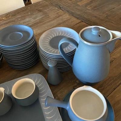 DENBY ENGLAND "ECHO BLUE" STONEWARE 1960's 1970's Dinner Set & Accessories