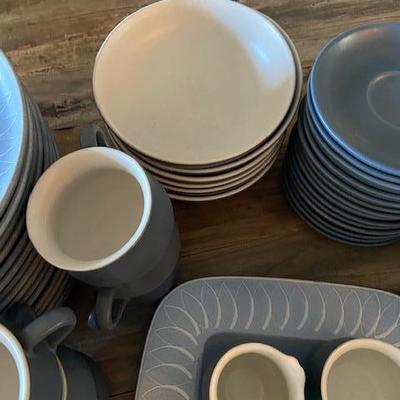 DENBY ENGLAND "ECHO BLUE" STONEWARE 1960's 1970's Dinner Set & Accessories