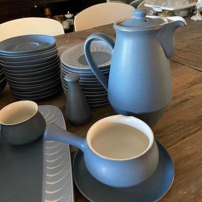DENBY ENGLAND "ECHO BLUE" STONEWARE 1960's 1970's Dinner Set & Accessories