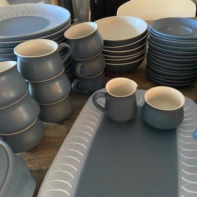 DENBY ENGLAND "ECHO BLUE" STONEWARE 1960's 1970's Dinner Set & Accessories
