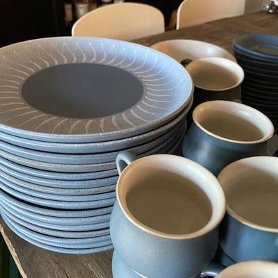 DENBY ENGLAND "ECHO BLUE" STONEWARE 1960's 1970's Dinner Set & Accessories