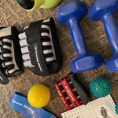 FITNESS BUNDLE hand wrist ankle weights, kettle bell, resistance bands, lacrosse balls