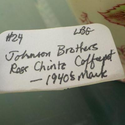 " Johnson Brothers Rose Chintz Coffeepot" 1940's Mark.