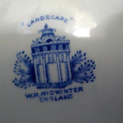"W.R. Midwinter England", "Landscape" sugar dish with cover.