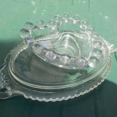 Glass Heart design Candy dish with bottom dish, vintage glass.