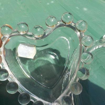 Glass Heart design Candy dish with bottom dish, vintage glass.