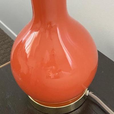 SAFAVIEH BRAND PAIR (2) TALL MODERN PERSIMMON ORANGE COLOR LAMPS W/BRASS BASE