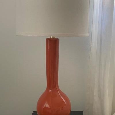 SAFAVIEH BRAND PAIR (2) TALL MODERN PERSIMMON ORANGE COLOR LAMPS W/BRASS BASE