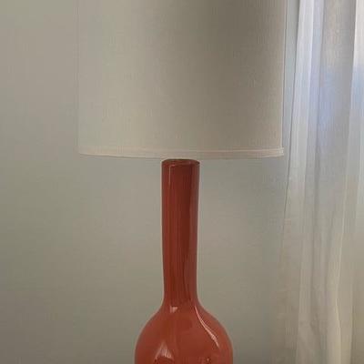 SAFAVIEH BRAND PAIR (2) TALL MODERN PERSIMMON ORANGE COLOR LAMPS W/BRASS BASE
