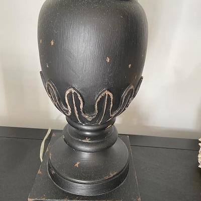 POTTERY BARN heavy black rustic wooden lamp